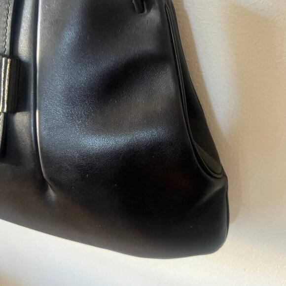 90'S GUCCI WOODEN BAMBOO TRIM LEATHER BRAIDED HANDLE BAG BLACK - Picture 4 of 9